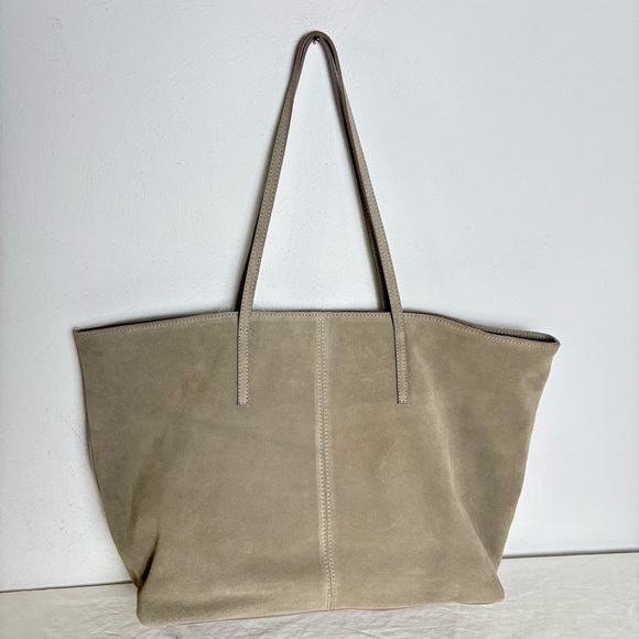 GARNET HILL Suede Leather Tote Made in Italy New w Tags Sand Beige Taupe Cream - Picture 8 of 15